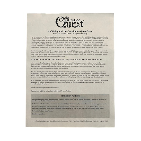 Constitution Quest Board Game by Cognitive‎ Square 2012 Complete - Picture 5 of 6